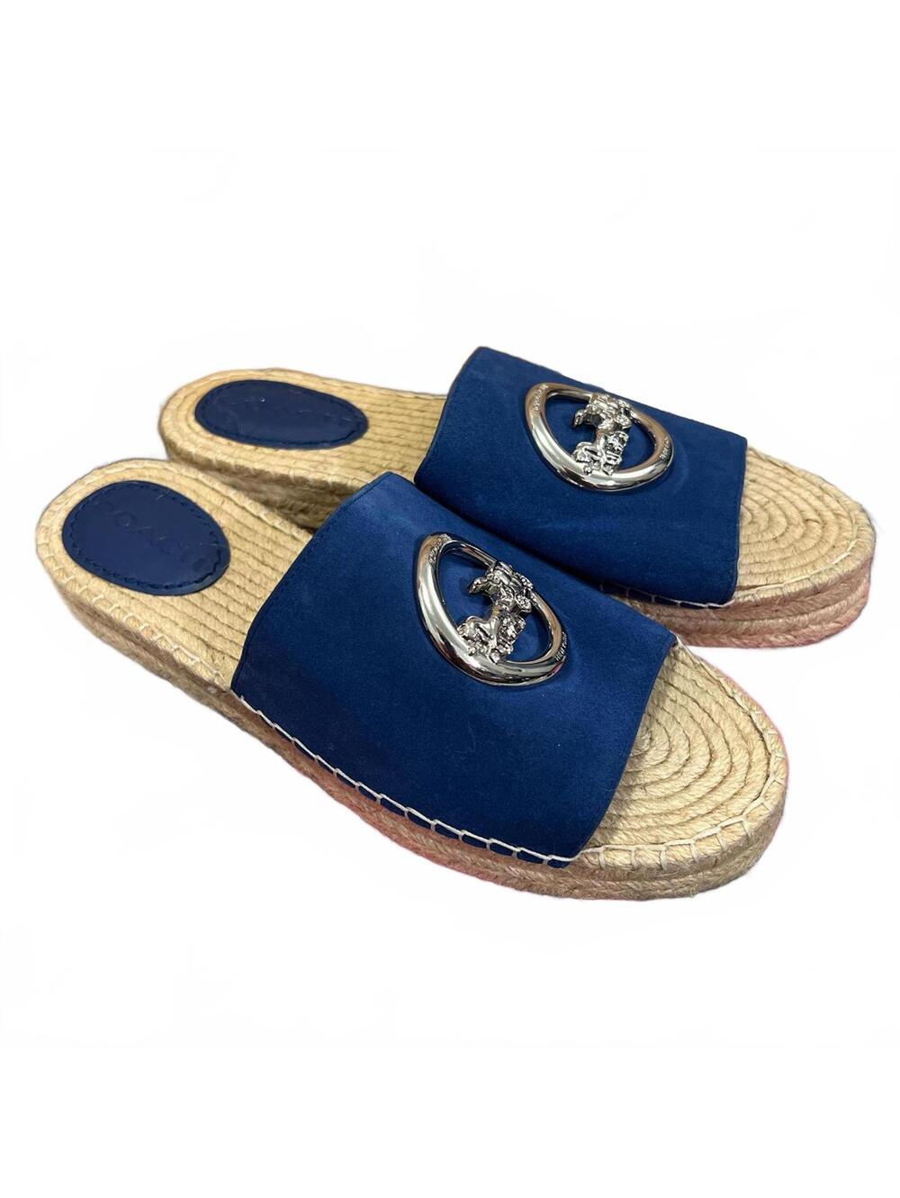 Coach Camille Espadrille Sandals Royal Blue Suede Silver G5129 Womens Size 8
